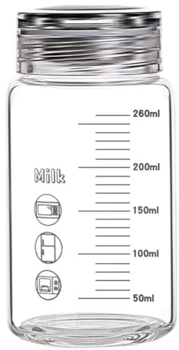 JOINPAYA Botella de Agua de Vidrio Transparente Portátil de 260ml Fácil de Limpiar con Tapa y Escala Adecuado para Café y Restaurante