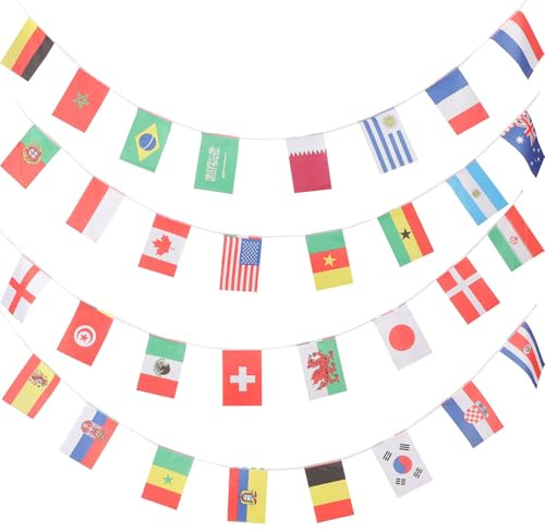 SUPVOX Cadena de Banderines de Países 32 Piezas 14x21 Cm, Banderines Colgantes Internacionales para Decoración de Fiesta Fútbol, Bar, Jardín y Eventos Deportivos