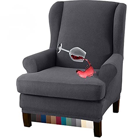 Granbest Premium Water Repellent Wingback Chair Cover 2-Piece High Stretch Jacquard Fabric Wing Back Chair Slipcovers (Wing Chair Cover, Gray)