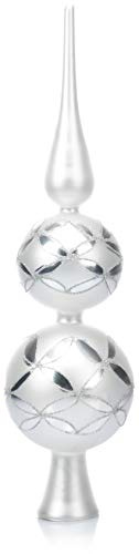 com-four® Christbaumspitze in weiß-matt und silberfarben, Weihnachtsbaumspitze aus echtem Glas für Weihnachten, Tannenbaumspitze für den Christbaum, 38 cm