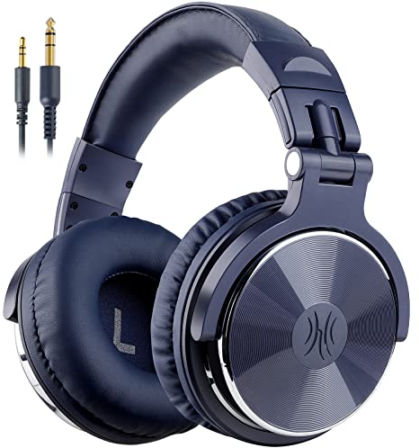 OneOdio Over Ear Headphone Studio Wired Bass Headsets with 50mm Driver, Foldable Lightweight Headphones with Shareport and Mic for DJ Recording Monitoring Mixing Podcast Guitar PC TV (Night Blue)
