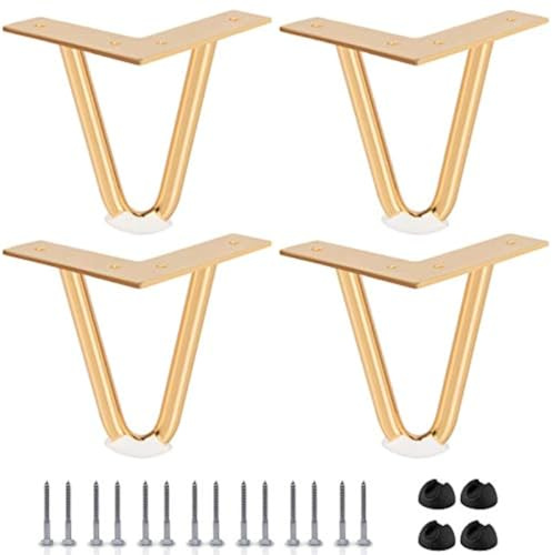 Btowin Lot de 4 Pieds en épingle à Cheveux de 10,2 cm, Pieds de Meubles en métal Robuste avec Protections de Sol en Caoutchouc et vis pour projets de Bricolage à la Maison, Meuble TV, canapé, Armoire