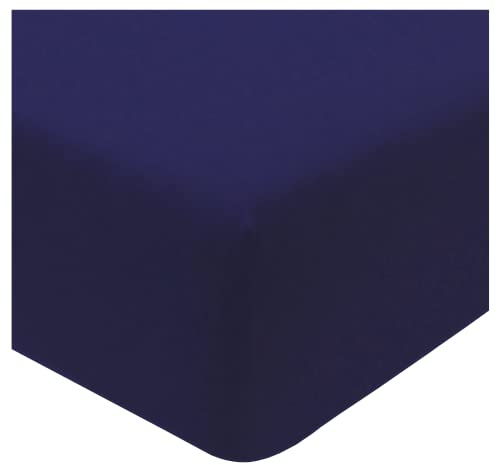 Sleepdown Jersey Melange Navy Fitted Sheet Warm Cosy Easy Care Plain Yarn Dyed Bedsheet Bed Linen-King (150cm x 200cm), Polycotton