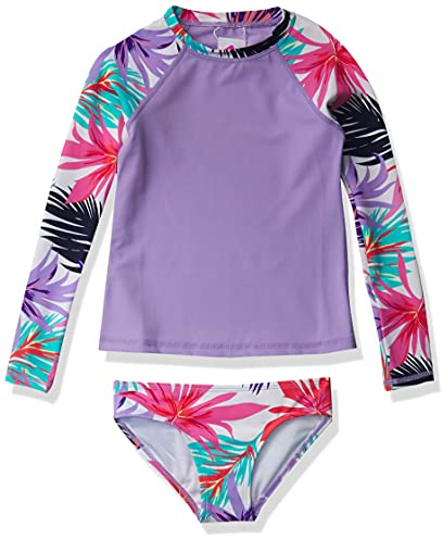 Kanu Surf Girls' Long Sleeve Rashguard UPF 50+ Two Piece Swim Set, Cool Breeze White, 10