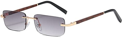 Long Keeper Rimless Rectangle Sunglasses - Square Vintage Tinted Glasses Unisex Transparent Small Retro Sunglasses for Women Men