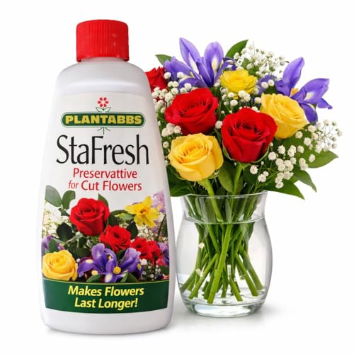 Plantabbs StaFresh Cut Flower Food for Long Lasting Blooms - Plant Preservative Mix Extends Life for All Cut Roses, Garden Flowers, and Bouquets - Pet Safe