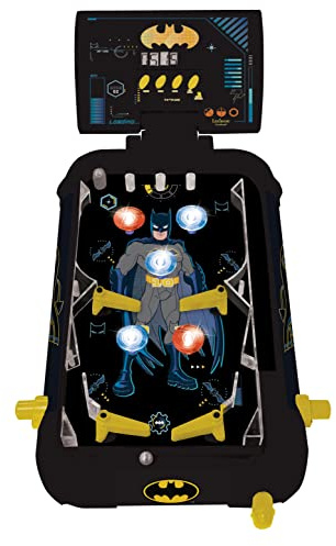 LEXIBOOK, Batman, Pinball electrónico de Mesa, Divertidos Sonidos y Efectos de luz, 5 obstáculos, Funciona con 3 Pilas LR14, Negro/Amarillo, JG610BAT