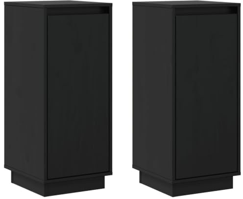vidaXL 2X Madera Maciza de Pino Aparador Armario Auxiliar Lateral Alacena Sala de Estar Almacenaje Organizador Salón Dormitorio Negro 31,5x34x75 cm