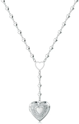 ZKBKJSPZJB Personalized Heart Locket Necklace for Women Stainless Steel- Heart Necklace (silver)