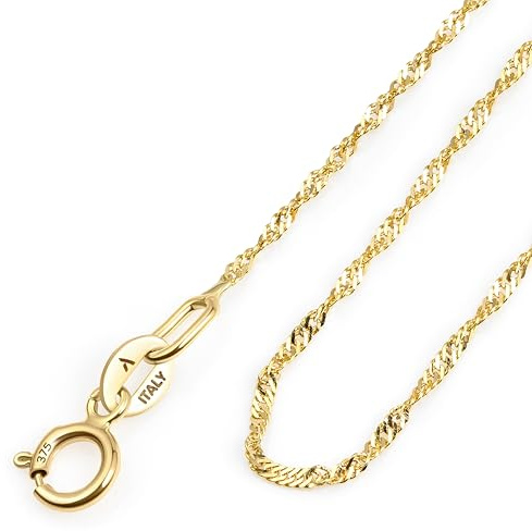Amberta Allure Cadena para Mujer en Oro Amarillo de 9 Quilates: Cadena Sinagpore 1.1mm - 50 cm
