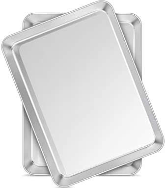 Joyfair Stainless Steel Baking Cookie Sheet Set of 2, 26.5x20.5x2.5cm | Food Grade, Versatile Baking Cooking Roasting, Non Toxic & Healthy, Rust Free & Mirror Finished, Freezer & Dishwasher Safe