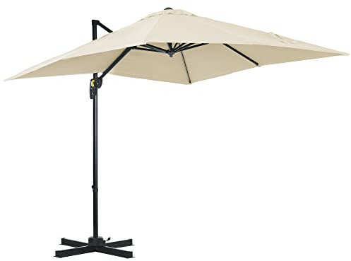 Outsunny Parasol déporté carré inclinable manivelle avec pied en acier dim. 2,5L x 2,5l m alu. polyester haute densité crème