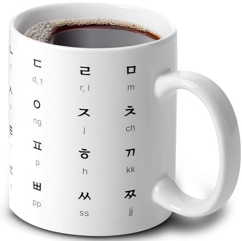 BICETTO Hangul Coffee Mug - Korean Alphabet Cup, K-Pop Gift Mineral White