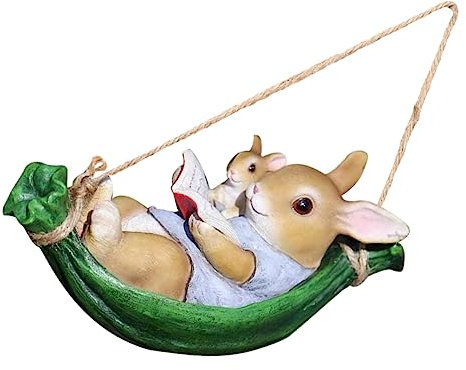 YARNOW Statue De Lapin Résine avec Balancelle Décoration De Jardin Élégante pour Paysage Extérieur Accessoire De Décoration Suspendue Résine pour Balcon Et Cour