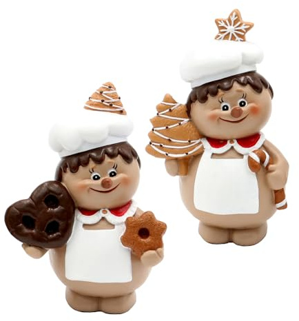 Dekohelden24 Juego de 2 panaderos navideños de cerámica con Pan de Jengibre en Blanco/marrón, Dimensiones de Cada Figura (Largo x Ancho x Alto): 9 x 6 x 13 cm