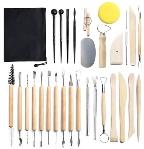 xiaowanwan 30 Stück Modellierwerkzeug Ton,Töpferwerkzeug Set,Sculpting Keramik Clay Tools,Polymer Clay Werkzeug,DIY Schnitzen Modellier-Werkzeug (Satz 1)