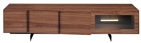 Ángel Cerdá - Meuble TV en Noyer et Acier Noir - Meuble TV en Bois avec Portes à Fermeture Progressive et tiroir éclairé - Moderne, Durable et Fonctionnel - 200 x 55 x 48 cm