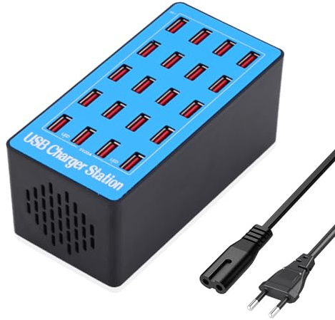 Estación de carga de escritorio de 20 puertos 100 W/20 A para varios dispositivos, concentrador USB, cargador de pared, enchufe de fuente de alimentación, compatible con iPhone/Samsung/Google/Xiaomi