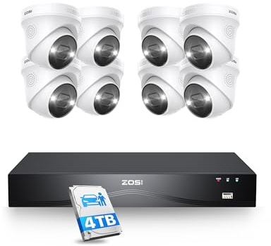 ZOSI Kit Cámaras de Vigilancia PoE 16CH 4K NVR(Ampliable a 32CH) con (8) 8MP Cámara Seguridad Exterior, Detección y Alarma de Persona, Visión Nocturna Color, 4TB Disco Duro Incluido