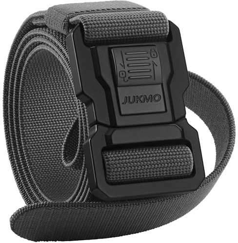 JUKMO Taktiskt bälte för män, militärt arbete 3,8 cm stretch nylonnät vandring snabbfrigörande bälte med kraftigt säkerhetsbältesspänne, Grå, 36-42W / 49L