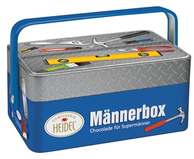 Heidel Männerbox Metalldose 86g - Gefüllt mit Vollmichschokolade Pralinen - Ideales Männergeschenk für Papa, Mann, Opa, Onkel oder Bruder - Lustige Überraschung am Vatertag, Männertag & Herrentag
