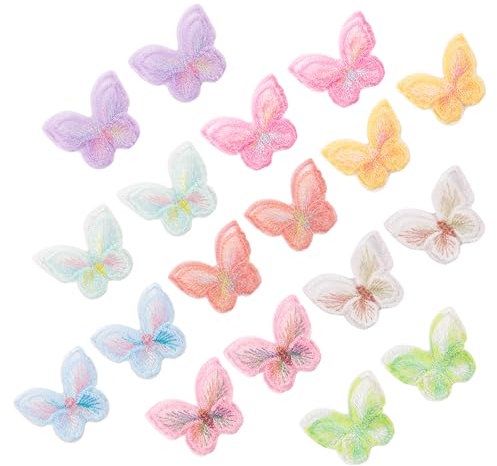 WEDAMOO 18 Stück Spitze Schmetterling Applikation, Spitzenstoff Stickerei Patches, 3D Bunt Doppellagige Organza Applikation, Schmetterlinge Applikationen Zum Aufnähen, für DIY Kleidung, Haarschmuck