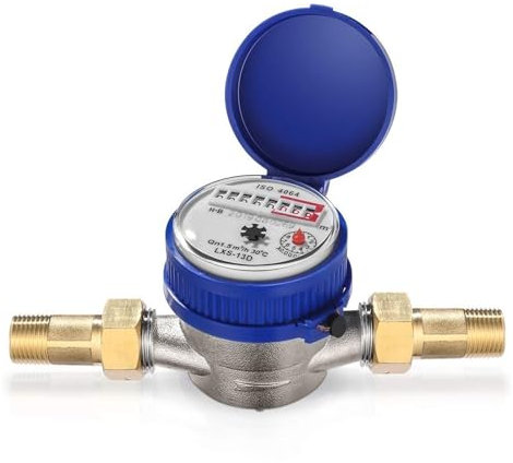 HEALBYBLE Contador De Agua De Latón del Solo Contador del Agua del Jet Contador del Agua del Flujo del Uso del Hogar Y del Jardín,Construcción Duradera