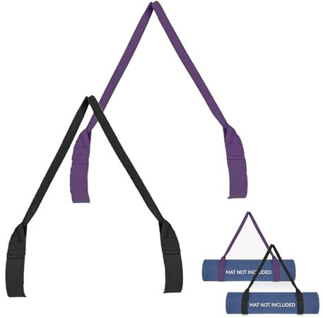 HJDJBD Lot de 2 Sangles Tapis Yoga Réglables Transport Rangement pour Tapis de Yoga, Pilates et Fitness Sangles Noir et Violet Fermeture Auto-agrippante Taille Universelle (Tapis Non Inclus)