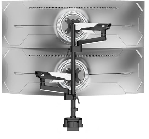 Humanex Dual Monitor Arm, Adjustable Monitor Stand for 17-40 Screens, hold 2-12kg, 75/100 Vesa Mount, Desk Mount with Cable Management for Gaming & Productivity, Black and White