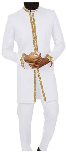DUHENWU Afrikanisches Herren-Outfit Muslimische Kleidung Zweiteiler Anzug Rundhalsausschnitt Stickerei Langarm Mantel Und Baggy Hose Freizeitanzug Arabisch Islamische Ethnische Kaftan