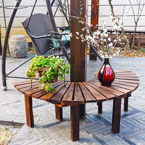 Wrap Around Trädbänk Utomhus Trädgårdsbänkar, Halvcirkulär träbänk Sittplatser Rygglös 2-sits Parkstol för uteplats Veranda Gräsmatta Bakgård(Vit,Half Round)