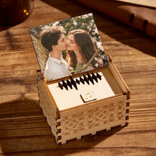 Custom Photo Name Music Box with Personalized Gift with Record Song, Wooden Electronic Music Gift for Mom, Mothers Day