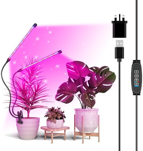 Willpower 2 Têtes Lampe pour Plantes avec Clip, 40 LED Horticole Lampe de Croissance, 460nm-470nm 620nm-630nm, Automatique 3/9/12H, 3 Modes D'éclairage pour Semis, Interieur, Serre Culture