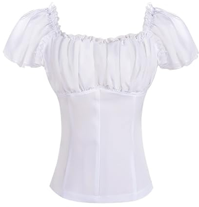 YOSUWOAI Blusa para mujer estilo renacentista, hombros descubiertos, manga corta, vintage, victoriana, de verano, retro, elegante, camisa de ocio, estilo medieval, O blanco., XXL