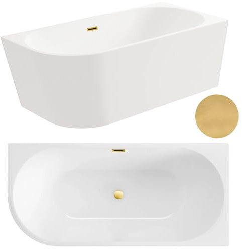 Aquauno - Baignoire d'angle autoportante à droite - 160 x 80 cm - Ovale - En acrylique sanitaire de qualité supérieure - Baignoire en acrylique avec bonde clic-clac, trop-plein, couvercle et bonde