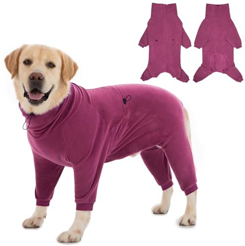 Axcimond Dog Fleece Coat with Legs Winter Warm Jacket Full Body Dog Pajamas with Zipper Fleece Jumper Sweaters for Small Medium Large Dogs Clothes Adjustable Onesie Winter Dogs Coats