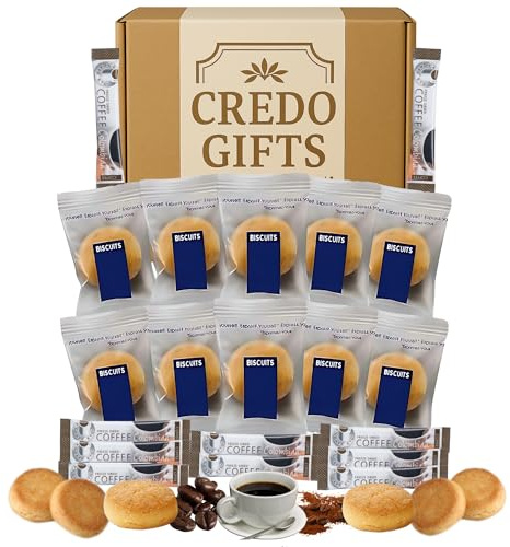 Coffee and Biscuits Gift Set Travel Hamper – 10 Colombian Instant Fairtrade Sachets & 10 Buttery Individually Wrapped Shortbreads – Luxury Coffee Gift Set, Afternoon Snack Basket, Treat Box for Adults