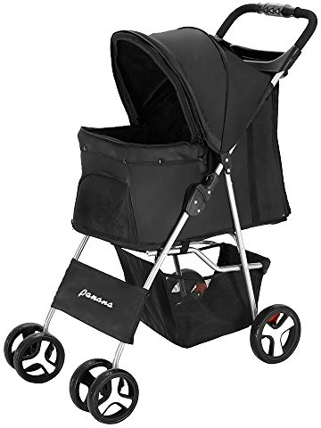 Panana Pet Stroller for Dogs and Cats, Folding Pet Pushchair for Pets Travel Cart Jogging Carrier Swivel Wheels (Black, 4 Wheels)