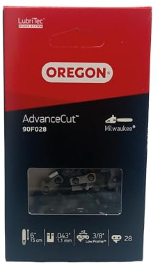 Oregon Chainsaw Chain 3/8 LP Pitch, .043 (1.1 mm) Gauge for 6 (15cm) Bar, 28 Drive Links – Low-Kickback Replacement Saw Chain for Small Chainsaw & Pruning Saw, Fits Milwaukee M12 FHS-0 and M12 FHS