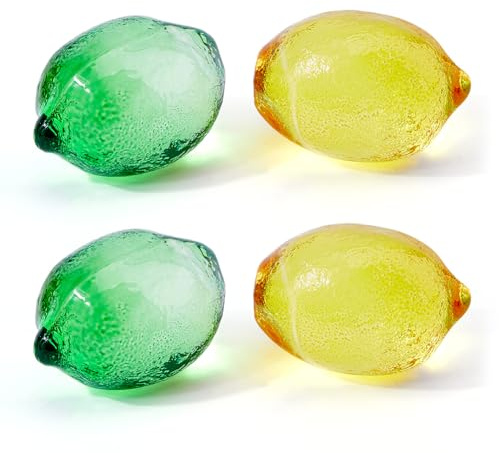 DICOSMETIC 4Pcs 2 Colors Crystal Lemon Figurine Fruit Collectible Figurines Glass Lemon Ornament Decor Creative Paperweight Ornaments Table Centerpiece for Home Office Christmas Decor