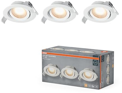 OSRAM Foco empotrable LED Spot Set, 4,9 W, 220 lm, 2700 K, Ø90 mm, 120°, blanco, orientable, juego de 3