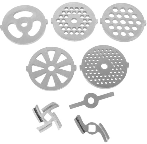 SHINEOFI Lames Inox pour Hachoir à Viande 7 Mm et 8,3 Mm, Kit 8 Pièces Plaques Circulaires et Carrées, Accessoires Ustensiles la Cuisine pour Découpe Rapide et Nettoyage Facile
