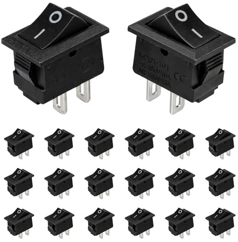 20PCS Interrupteur a Bascule 2, Broches Interrupteurs à Bascule 2 Positions ON/OFF 16A250VAC, Noir, Commutateur à Bascule, Bouton Commutateur, Rectangulaire15x10 mm, pou Voiture, Électroménager