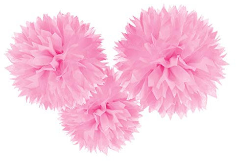 Amscan 18055-109-55 – Fluffy dekorationsbollar för upphängning, ljusrosa, 3 stycken, ca 41 cm, papper, hängande dekoration