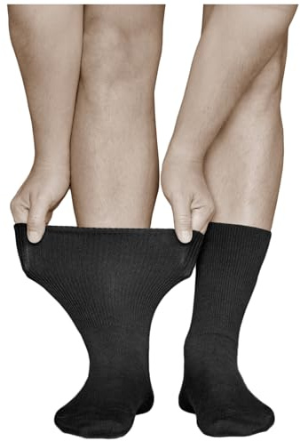 vitsocks Calzini per Diabetici Extra Larghi senza Elastico Uomo (3 PAIA) calze sanitarie piedi gonfi cotone morbido, nero, 42-43