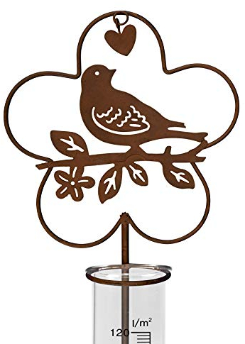 ARTECSIS Pluviometro per giardino con picchetto, altezza 109 cm, motivo: uccello in metallo con ruggine