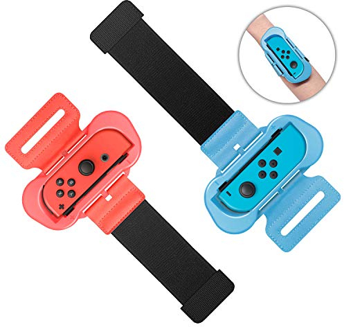 Handgelenkbänder für Just Dance 2020 2019 für Nintendo Switch Controller Game, verstellbares Gummiband für Joy-Cons Controller, Zwei Größen für Erwachsene und Kinder, 2 Stück (Blau und Rot)