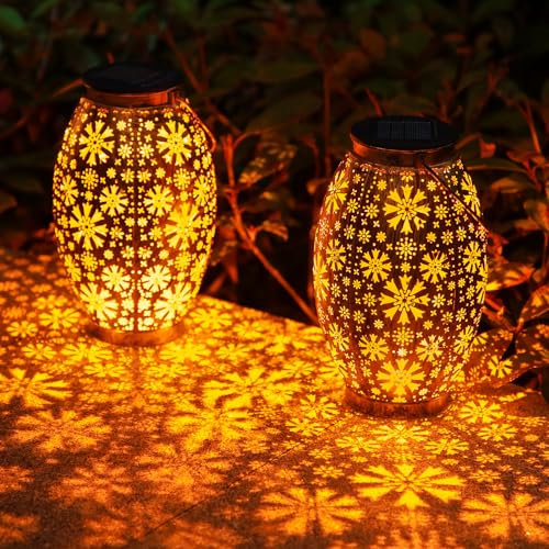 OxyLED Solarlaterne für Außen, Laternen für Draußen Groß 2 Stück Auto EIN/AUS Balkon Deko Solarleuchten Gartendeko für Draußen Solarlampen für Außen Hängend Outdoor für Patio Terrasse Wand Tisch