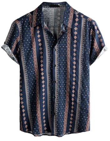 VATPAVE Mens Floral Hawaiian Shirts Short Sleeve Button Down Beach Shirts Large Navy