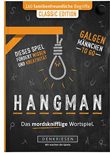 DENKRIESEN - Hangman - Classic Edition - Galgenmännchen to GO | Spielblock | Partyspiel | Geschenkidee | Reisespiel | Wortspiel | Rätselblock - Spiel ab 2 Personen